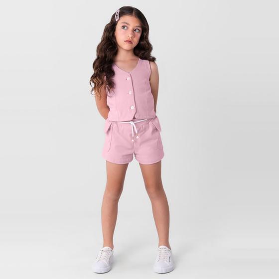 Imagem de Conjunto sarja infantil menina com colete e shorts Mundi