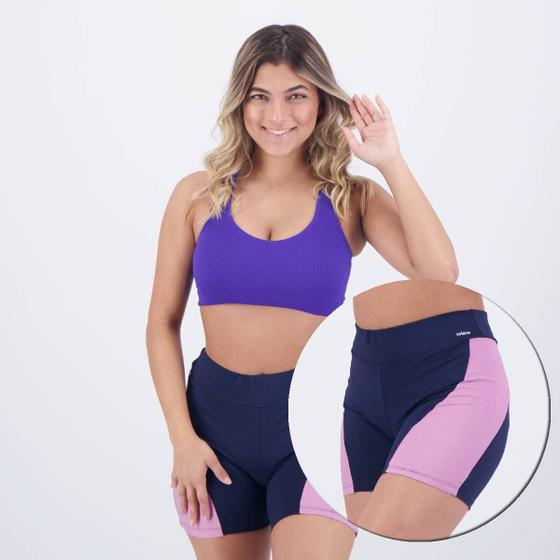Imagem de Conjunto Selene Top Canelado Sem Costura + Shorts Com Recorte Roxo