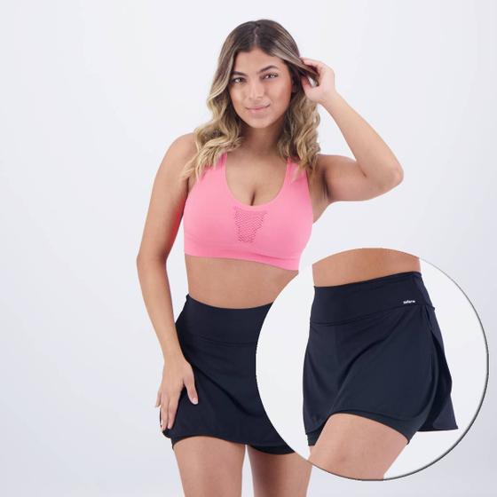 Imagem de Conjunto Selene Top Sem Costura + Shorts Saia Rosa e Preto