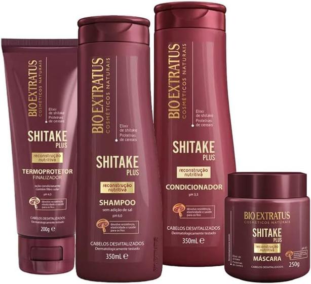 Imagem de Conjunto Shampoo + Condicionador + Máscara + Finalizador BioExtratus Shitake Plus