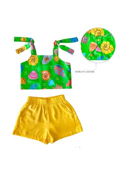 Imagem de Conjunto Short Amarelo e Blusa Estampa de  Concha - Tamanho 3 a 16