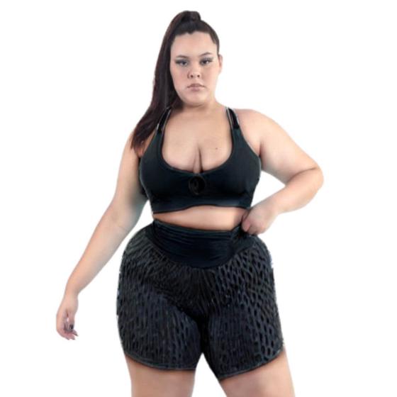 Imagem de Conjunto Short com Top Empina Bumbum Plus Size  Tecido Bolha Gramatura 320