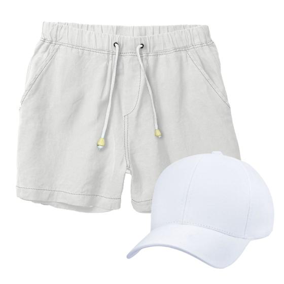 Imagem de Conjunto Short de Linho Masculino + Boné Liso Estilo Casual Básico Ideal Para o Dia a Dia