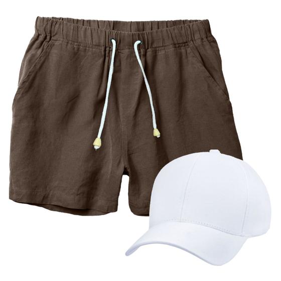 Imagem de Conjunto Short de Linho Masculino + Boné Liso Estilo Casual Básico Ideal Para o Dia a Dia