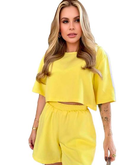 Imagem de Conjunto Short e Cropped Moletinho Com Listra Lateral R:1202
