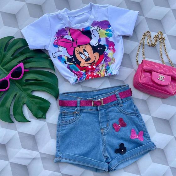 Imagem de Conjunto short jeans menina Minnie moda Blogueirinha infantil