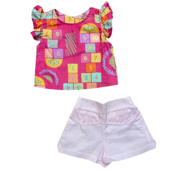 Imagem de Conjunto Short Rosa Bebê e Blusa Estampa Amarelinha - Tamanho: 2 a 10 