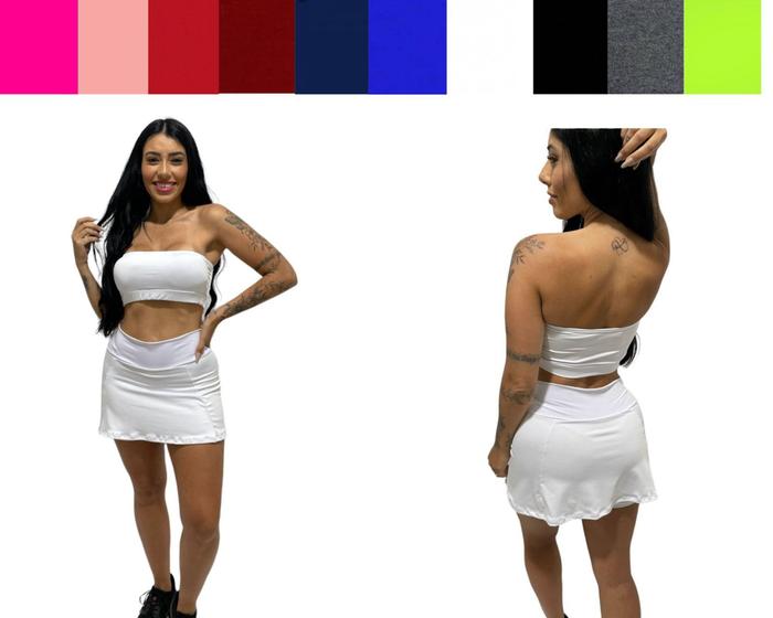 Imagem de conjunto short saia+ top faixa sem bojo feminino fitness