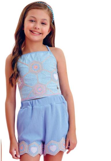 Imagem de Conjunto Shorts Azul Bordado Infantil Petit Cherie