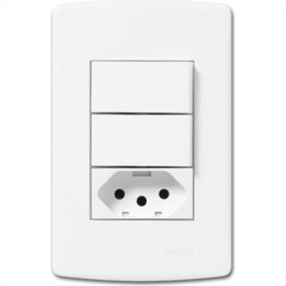 Imagem de Conjunto Siena 4X2 Branco Com Placa (2Simples+1Tomada 10A) 6086