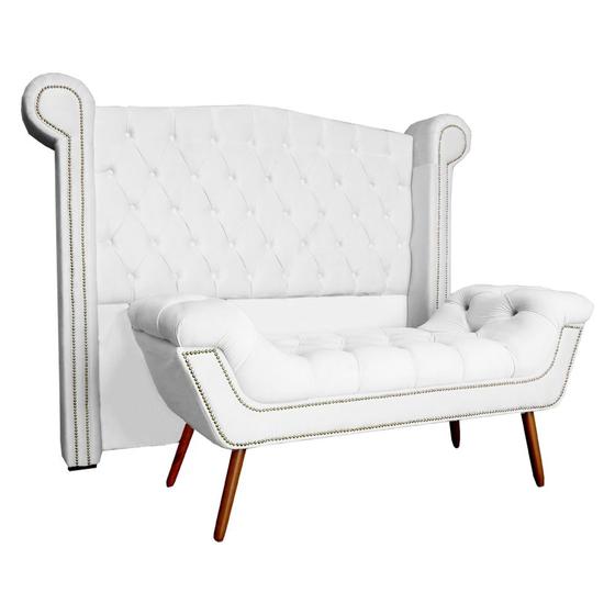 Imagem de Conjunto Sienna Cabeceira e Recamier Casal 140 Cm Corano Branco - DL DECOR