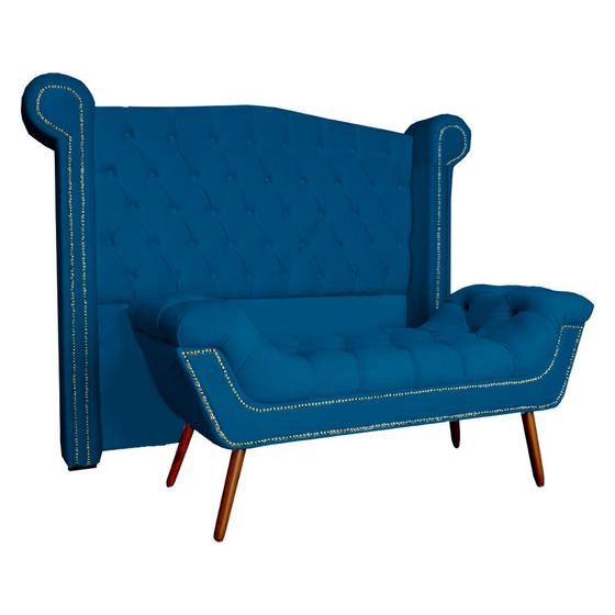 Imagem de Conjunto Sienna Cabeceira e Recamier King 195 Cm Suede Azul Royal - DL DECOR