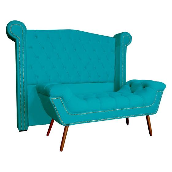 Imagem de Conjunto Sienna Cabeceira e Recamier King 195 Cm Suede Azul Turquesa - DL DECOR