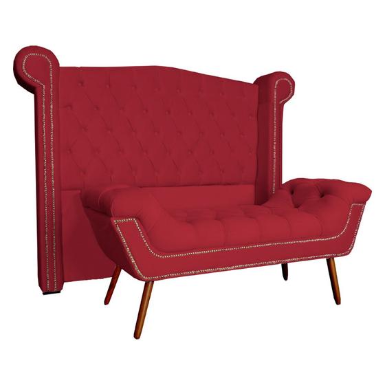 Imagem de Conjunto Sienna Cabeceira e Recamier King 195 Cm Suede Vermelho - LM DECOR