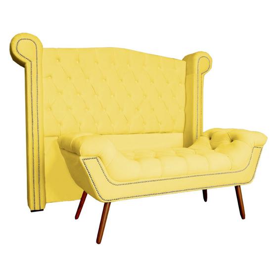 Imagem de Conjunto Sienna Cabeceira e Recamier Solteiro 90 Cm Corano Amarelo - DL DECOR