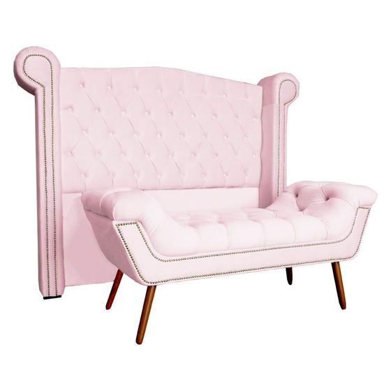 Imagem de Conjunto Sienna Cabeceira e Recamier Solteiro 90 Cm Corano Rosa Bebe - DL DECOR