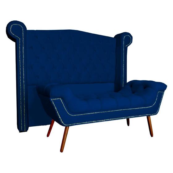 Imagem de Conjunto Sienna Cabeceira e Recamier Solteiro 90 Cm Suede Azul Marinho - DL DECOR