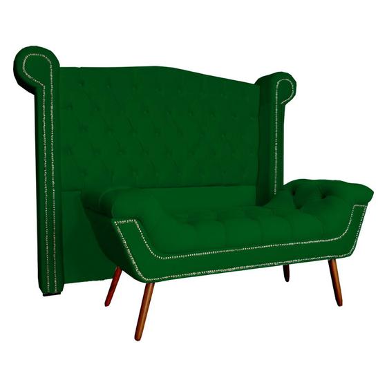 Imagem de Conjunto Sienna Cabeceira e Recamier Solteiro 90 Cm Suede Verde - LM DECOR