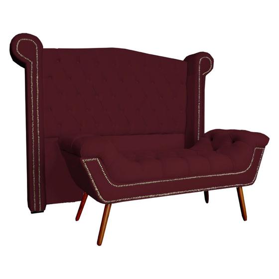 Imagem de Conjunto Sienna Cabeceira e Recamier Solteiro 90 Cm Suede Vermelho Bordo - LM DECOR