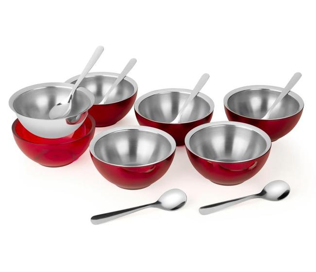 Imagem de Conjunto Sobremesa Vermelho Vision Bowls Colheres Multiuso Servir Mesa Sorvete Pudim Torta Bolacha Torta Bolo Sagu