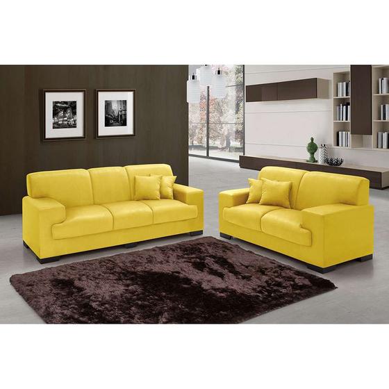 Conjunto Sofá 2 e 3 Lugares Manuela Amarelo Império Estofados Menor preço em Conjunto Sofá 2 e 3 Lugares Manuela Amarelo Império Estofados