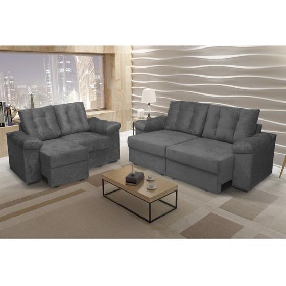 Imagem de Conjunto Sofá 2 e 3 Lugares Sofá Verona Somopar Suede Cinza