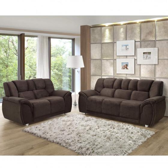 Conjunto Sofá 2 e 3 Lugares Suede Amassado Cordoba Hellen Estofados Café Menor preço em Conjunto Sofá 2 e 3 Lugares Suede Amassado Cordoba Hellen Estofados Café