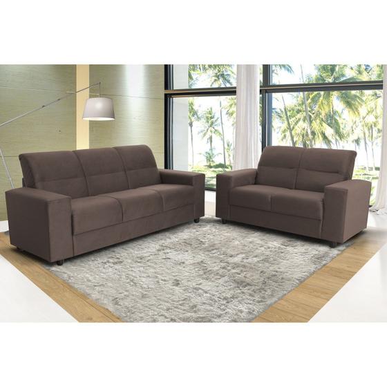 Conjunto Sofá 2 e 3 Lugares Suiça Yescasa Marrom Hellen Estofados