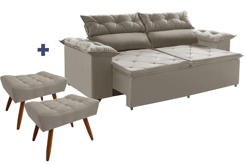 Imagem de Conjunto sofá Compact 200 cm retrátil reclinável Molas Espirais com 2 Puffs Castor Ws Estofados