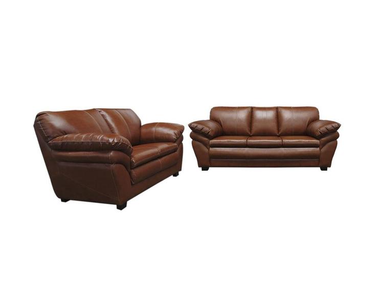Imagem de Conjunto Sofá de Couro Gana 3 e 2 Lugares Conhaque com Brilho - Mempra Design