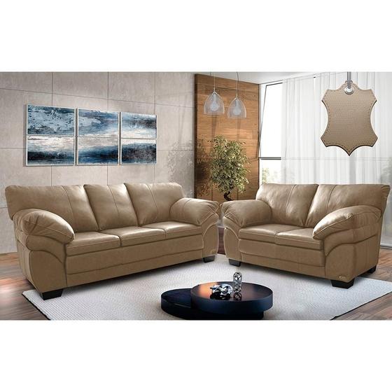 Conjunto Sofá de Couro Legítimo 3 e 2 Lugares Cama inBox Monterrey 2