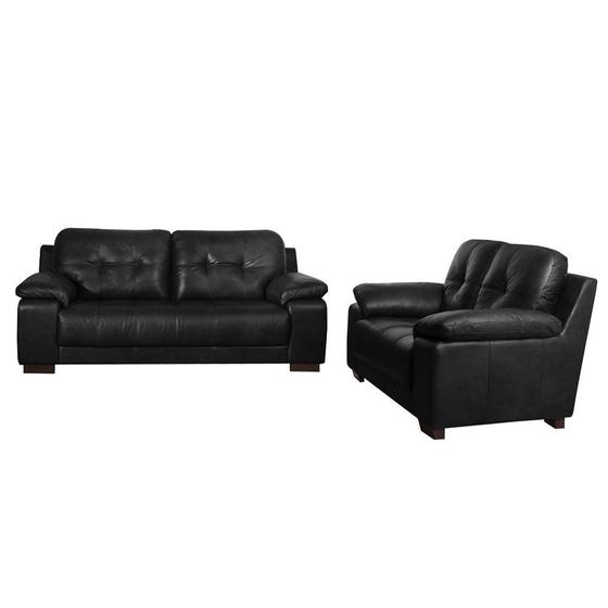 Conjunto Sofá de Couro Mônaco 3 e 2 lugares - Preto Menor preço em Conjunto Sofá de Couro Mônaco 3 e 2 lugares - Preto