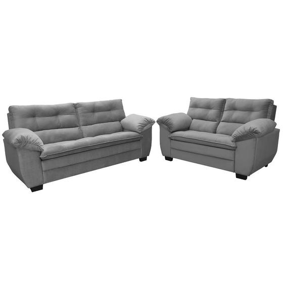 Conjunto Sofá Hellen Premium 3 e 2 lugares em tecido suede Gold - Cinza Menor preço em Conjunto Sofá Hellen Premium 3 e 2 lugares em tecido suede Gold - Cinza
