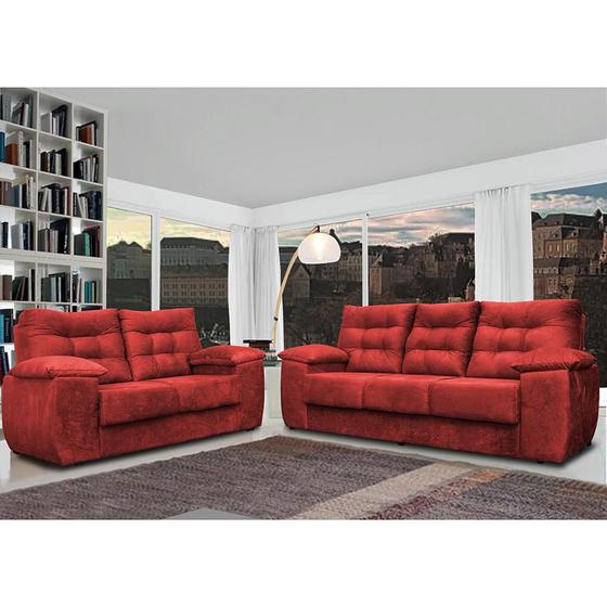 Imagem de Conjunto Sofá Luxemburgo 3 E 2 Lugares 1,52m e 2,02m Suede Vermelho