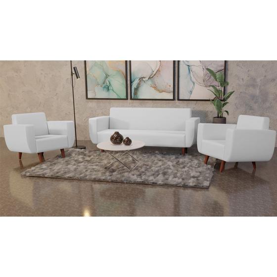 Conjunto Sofá Ravena 3 Lugares + 2 Poltronas Ravena material sintético Branco Menor preço em Conjunto Sofá Ravena 3 Lugares + 2 Poltronas Ravena material sintético Branco