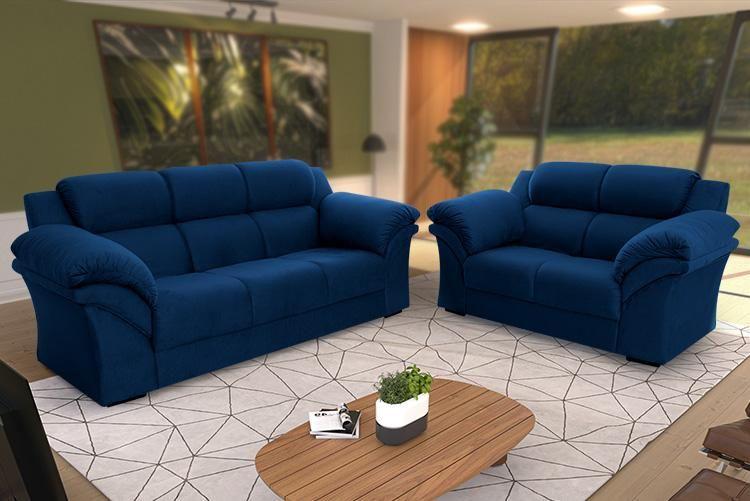 Imagem de Conjunto Sofá Windsor Velut Azul 3 e 2 Lugares 2,04m e 1,59m - King House