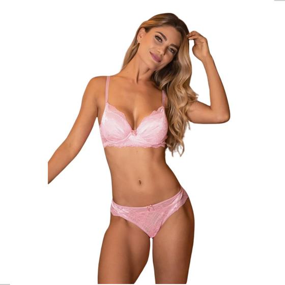 Imagem de Conjunto Sofisticado De Renda Com Bojo Calcinha Fio Dental
