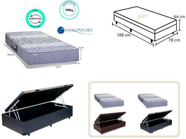 Imagem de Conjunto Solteiro Colchão Protege Ortopedico Sanko c/ Cama Box Baú  Jadmax 78x188 - Largura menor ideal para espaços pequenos