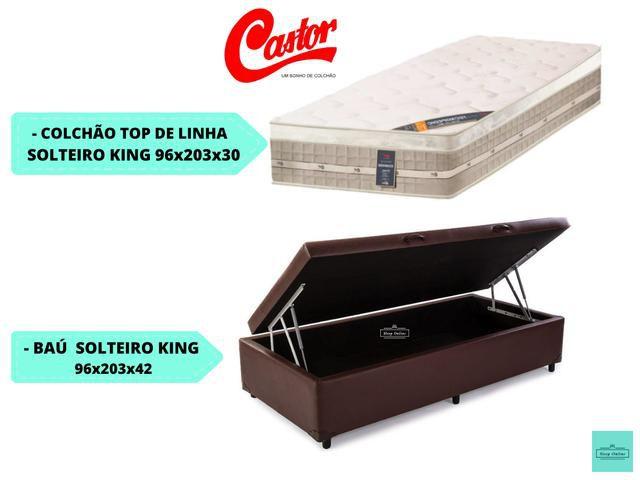 Imagem de Conjunto solteiro King c/ Colchão Castor Molas Premium + Cama Box Baú Jadmax 96x203x72