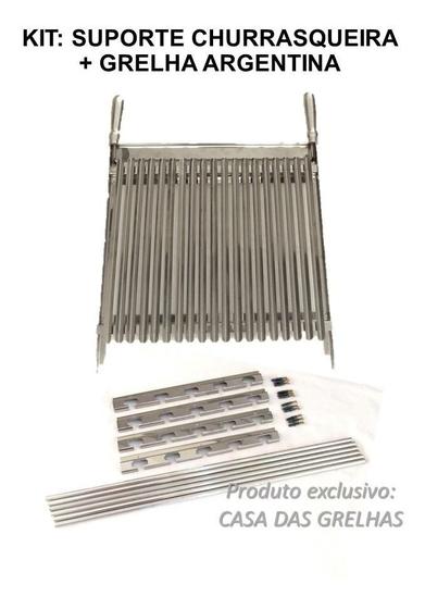 Imagem de Conjunto Suporte Churrasqueira até 60cm e Grelha Argentina Inox 40cm largura