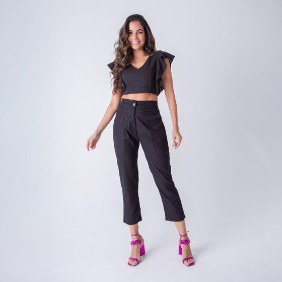 Imagem de Conjunto susie cropped godê e calça cigarrete feminino