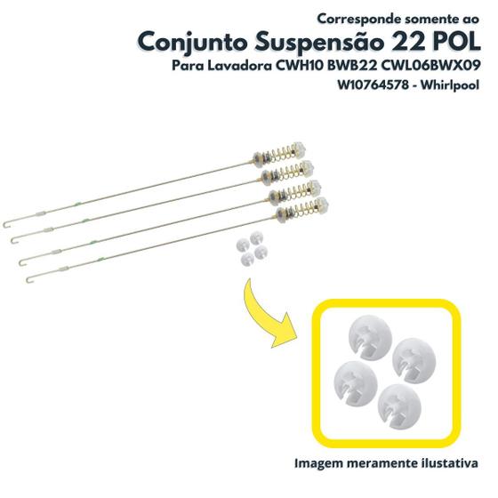 Imagem de Conjunto Suspensão 22 POL Para Lavadora CWH10 BWB22 CWL06BWX09 Whirlpool W10764578 Original Brasteemp e Consul