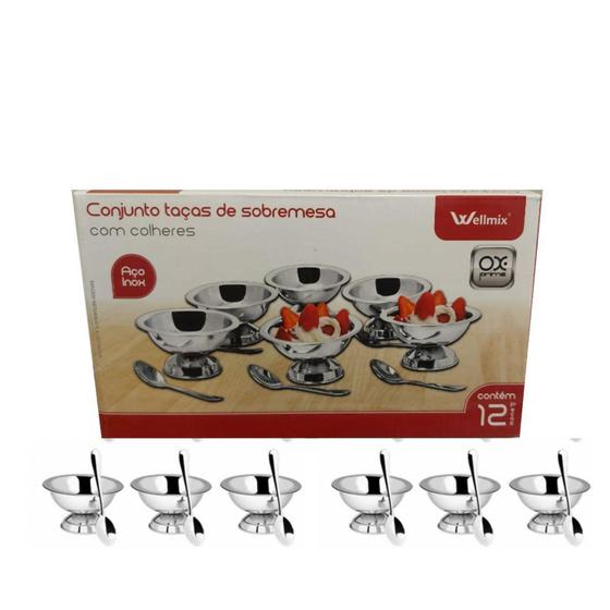 Conjunto Taças de Sobremesa com Colher 12 Peças Aço Inox - Wellmix Menor preço em Conjunto Taças de Sobremesa com Colher 12 Peças Aço Inox - Wellmix