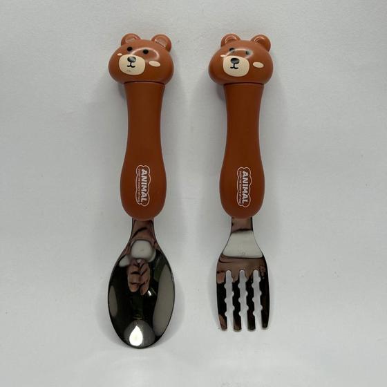 Imagem de Conjunto Talher Infantil Garfo e Colher Inox Alta Qualidade Kit Com Estojo Bebe Pontas Arredondadas