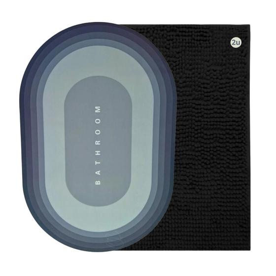 Imagem de Conjunto Tapetes Banheiro Casa Antiderrapante Absorvente Preto Cinza 3 Peças