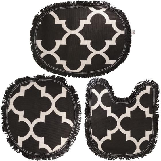 Imagem de Conjunto Tapetes Para Banheiro Rustico Simple 3 Peças Preto Antiderrapante Com Franja Antibacterias