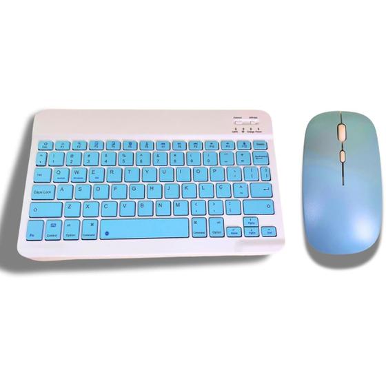 Imagem de Conjunto Teclado Com Mouse Bluetooth Sem Fio Coloridos Wireless