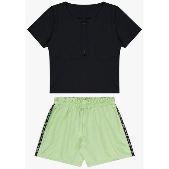 Imagem de Conjunto Teen MOD ME Blusa Cotton Short Corta Vento Preto/Verde