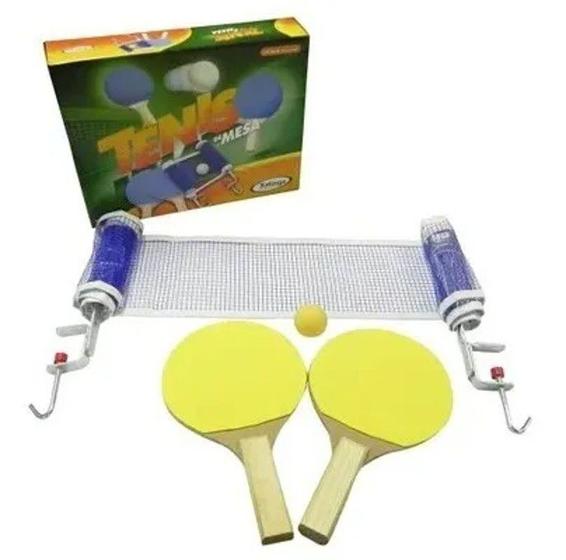 Conjunto Tênis Mesa Ping Pong Raquetes Rede Bolinha Suportes 54509