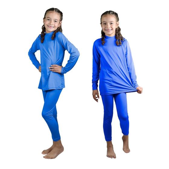 Imagem de Conjunto Térmico Infantil Camiseta Camisa + Calça Proteção Frio Segunda Pele Quentinho Menino Menina Azul Royal